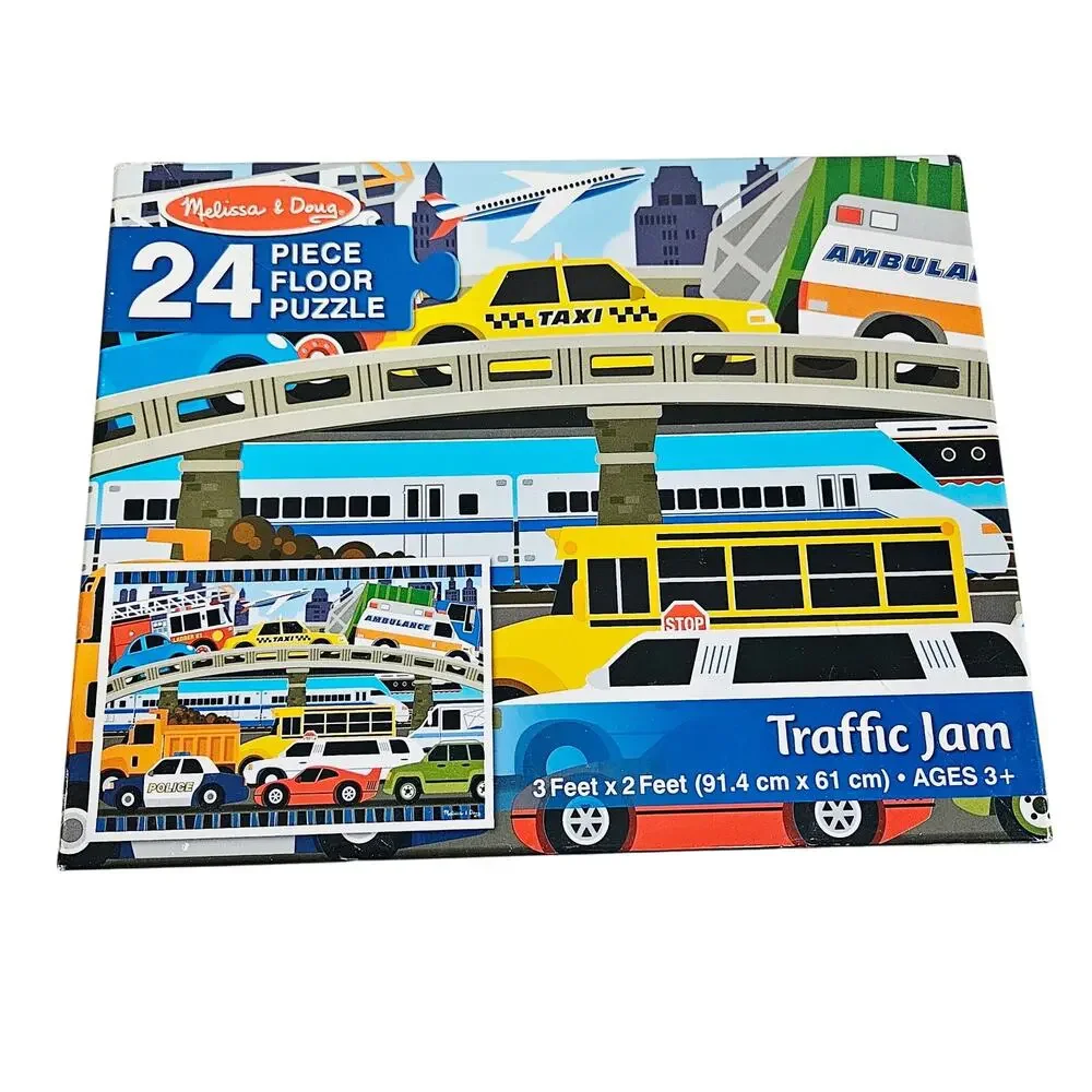 Melissa & Doug Traffic Jam Floor Puzzle Transportation Car Bus Ambulance 24PC